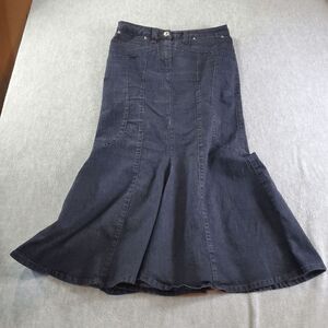 Ashley Stewart Skirt Womens 12 Blue Denim Dark Wash Casual Stretch Bell Bottom